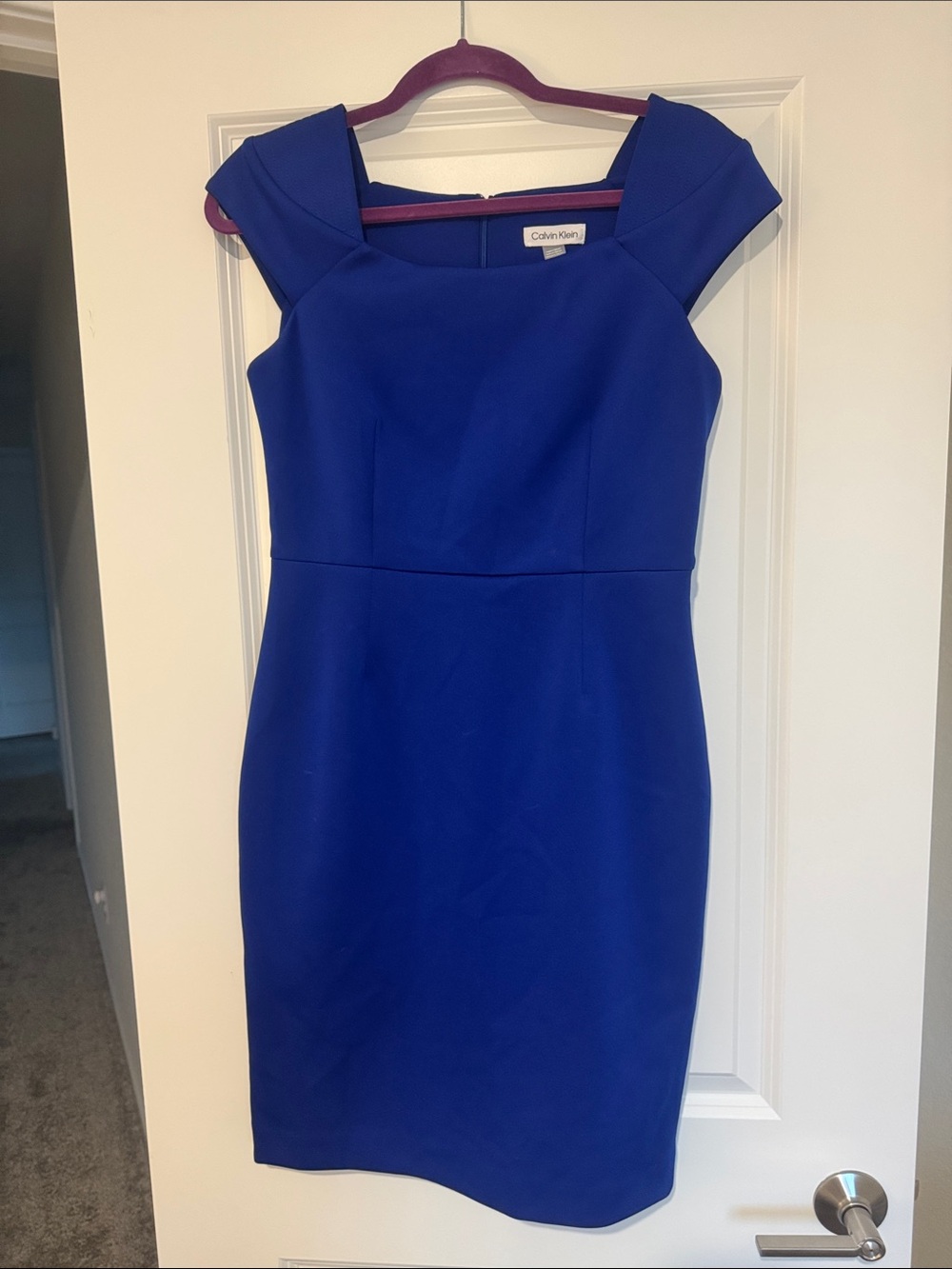 Calvin Klein Cobalt Blue Cap-Sleeve Sheath Midi Dress